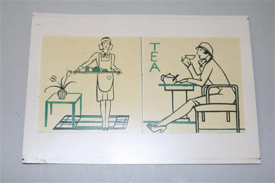 Edward Bawden for Poole Pottery. Tea. An earthenware tile, c.1930, 15cm sq.